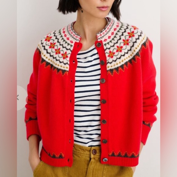 Alex Mill Sweaters - ALEX MILL HILDE FAIR ISLE CARDIGAN - FLAME 100% Extra fine Merino Wool Sz Medium